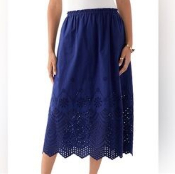 Philosophy Dresses & Skirts - Women's Philosophy Navy Lace Eyelet Trim Bottom Midi Skirt Medium